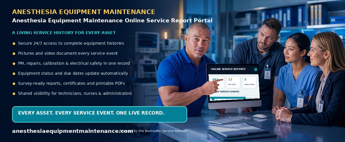 Anesthesia Equipment Maintenance Online Service Report Portal β every service event, live in your secure online report portal; view a sample report